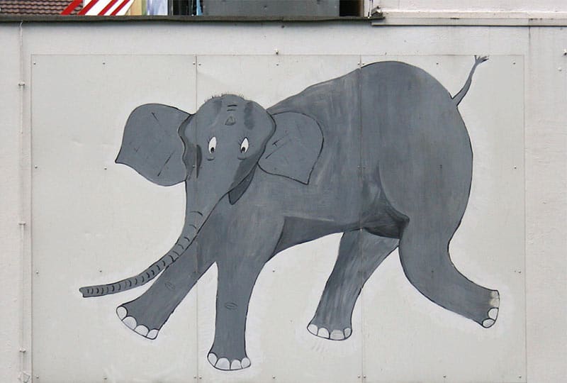 Tuffi, der Elefant, der aus der Wuppertaler Schwebebahn fiel, Wandzeichnung